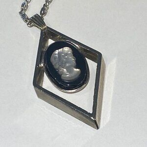 Vintage Classic Silver tone Faux Cameo Necklace